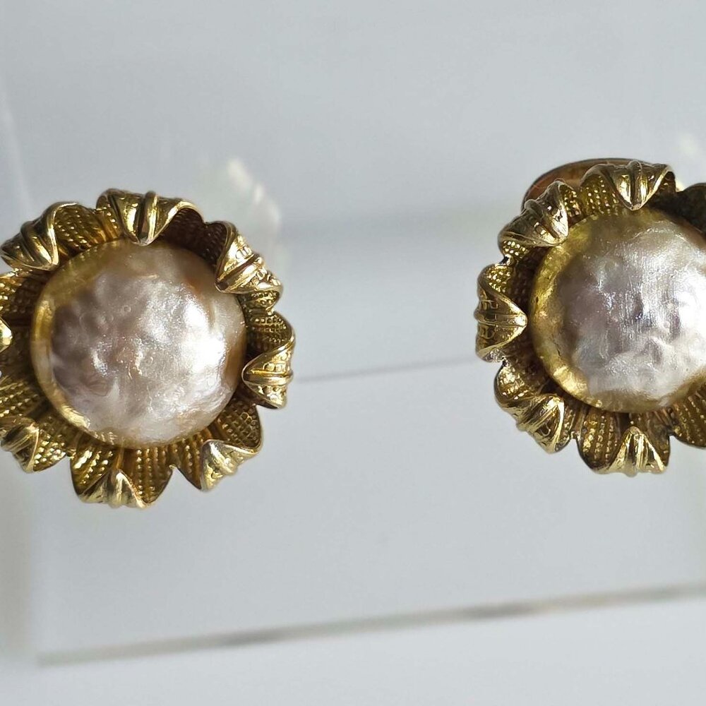 Vintage Haskell Signed Baroque Pearl Clip On Earrings - Picture 4 of 9